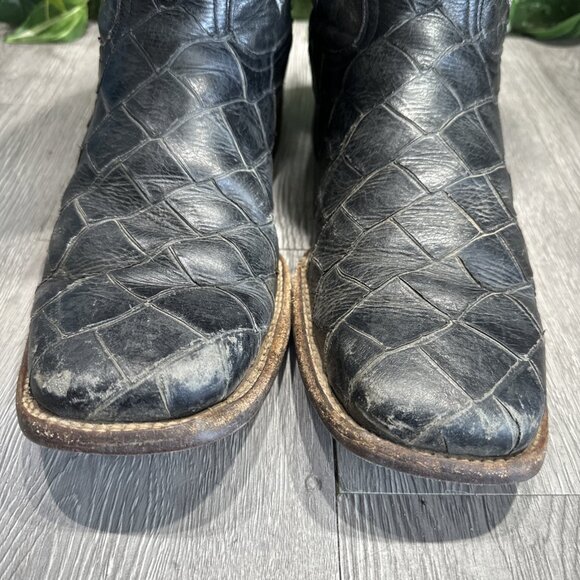 Tanner Mark Boots Mens TM205539 Print Fish Black Top Made in Mexico Size 9.5 - Picture 3 of 10
